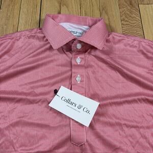 NWT Collars and Co Men’s Size Medium Dress Collar Polo Shirt Red Houndstooth